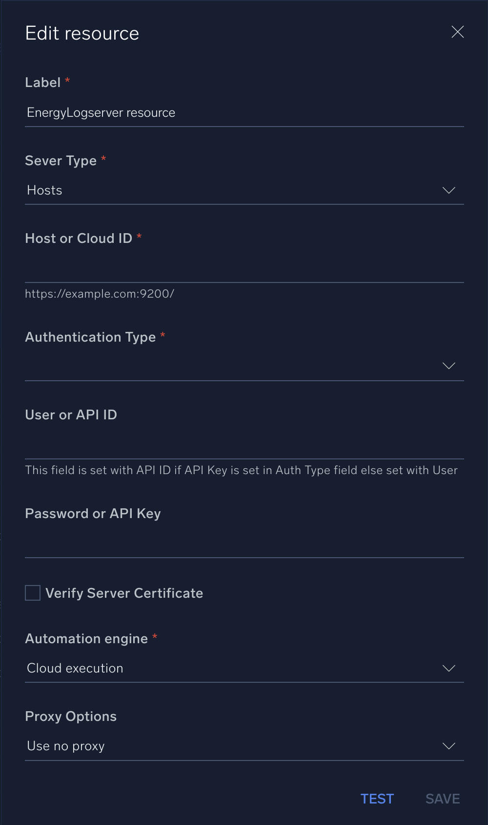 Energy Logserver configuration