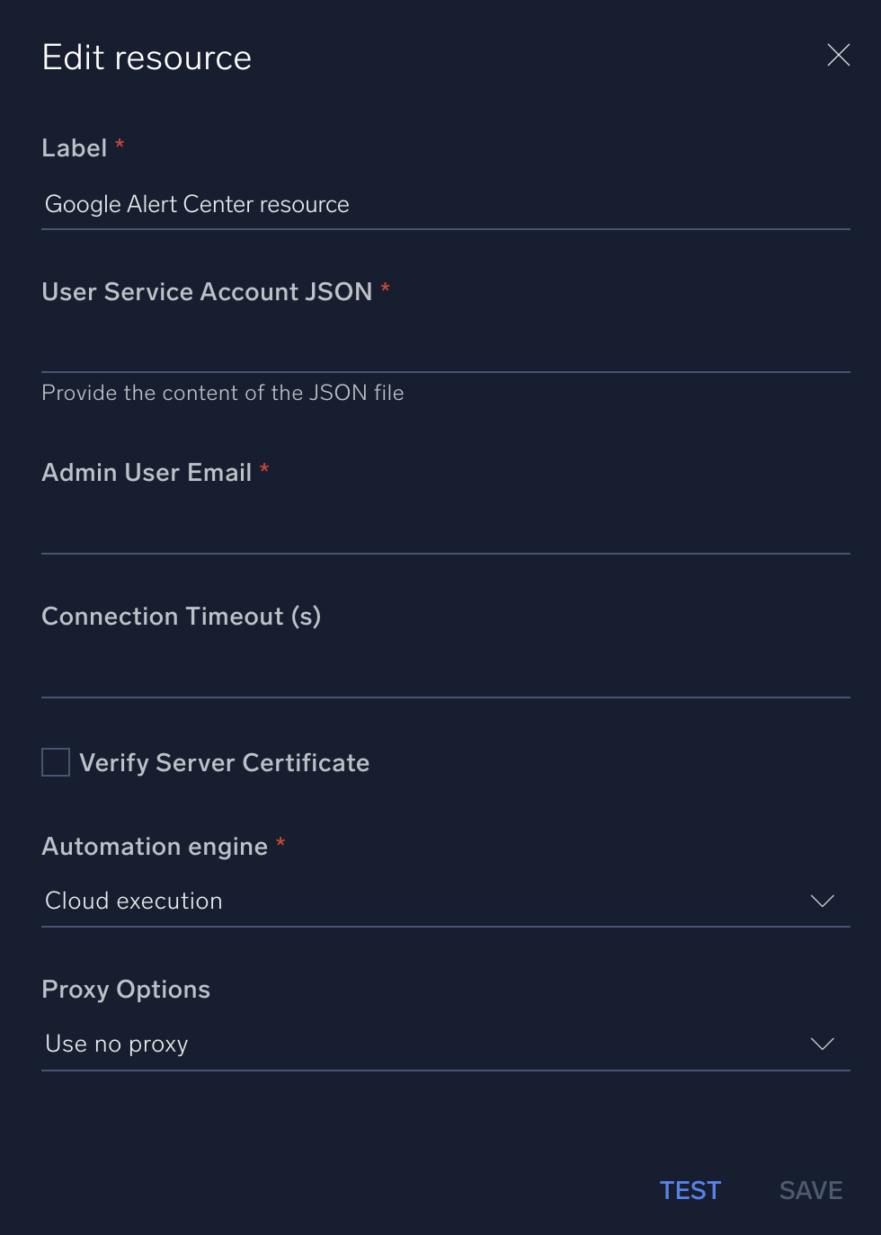 Google Alert Center configuration