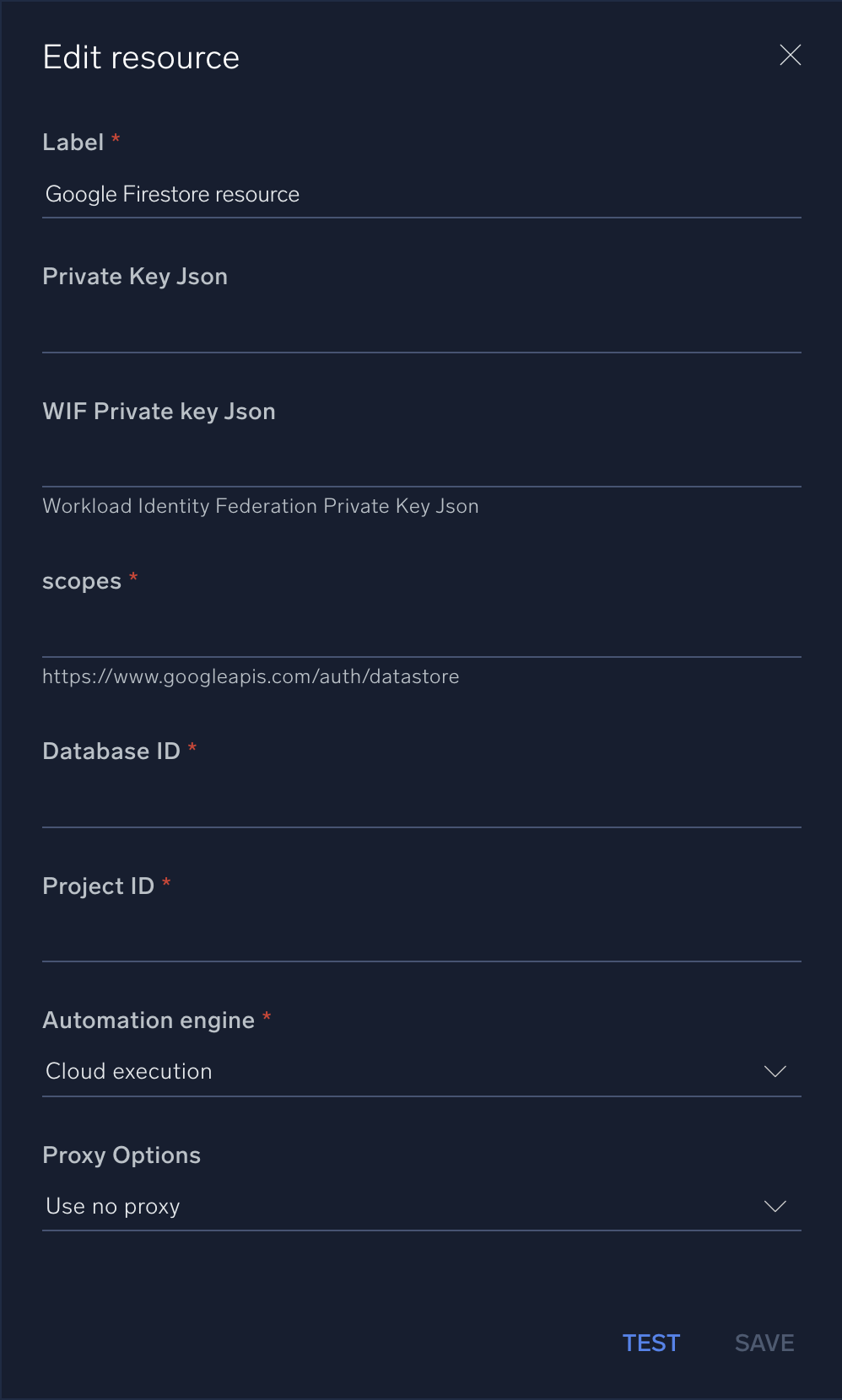 Google Firestore configuration