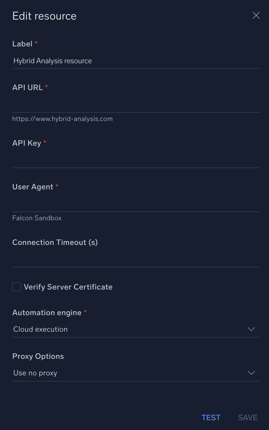 Hybrid Analysis configuration
