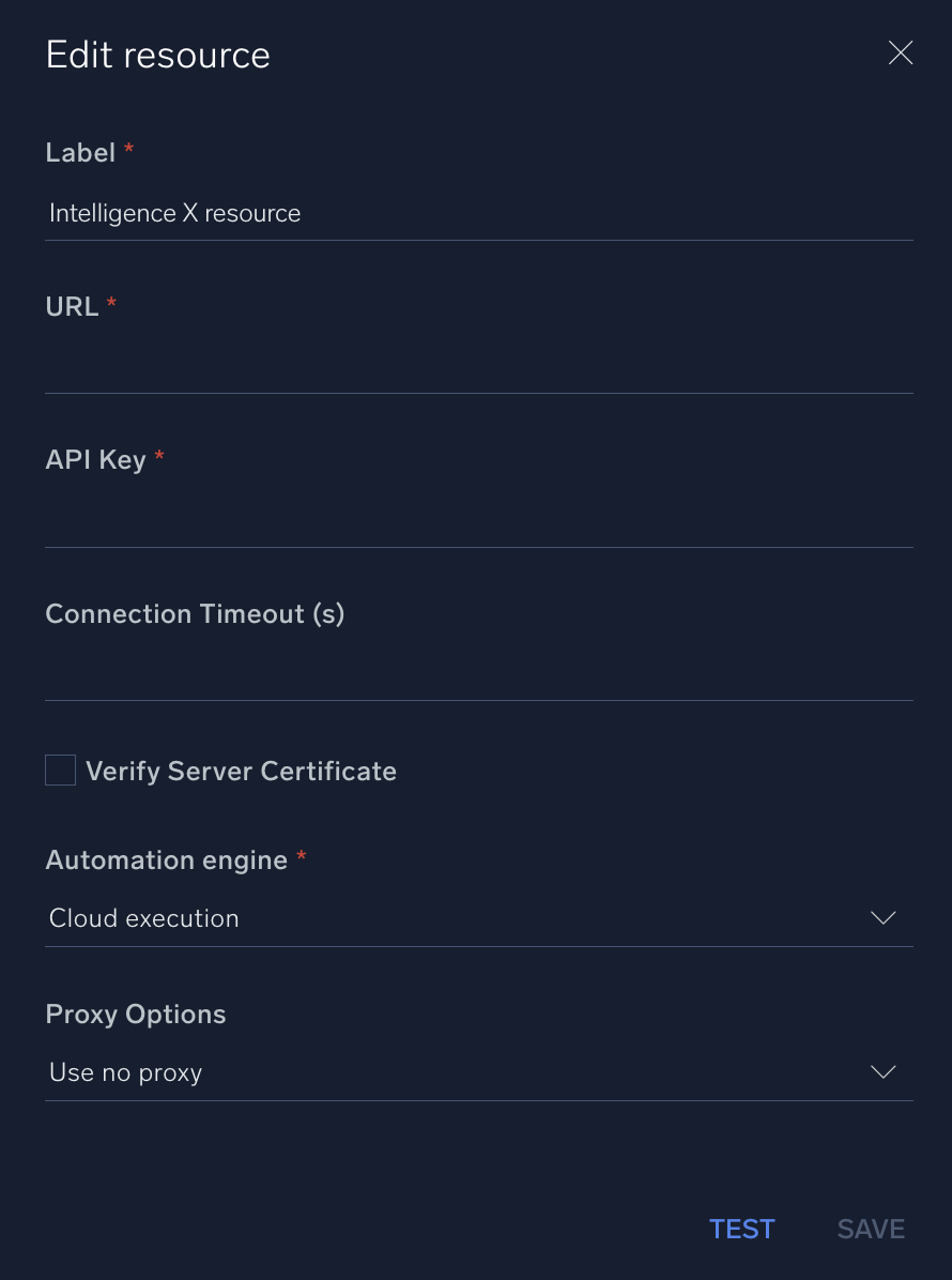 Intelligence X configuration
