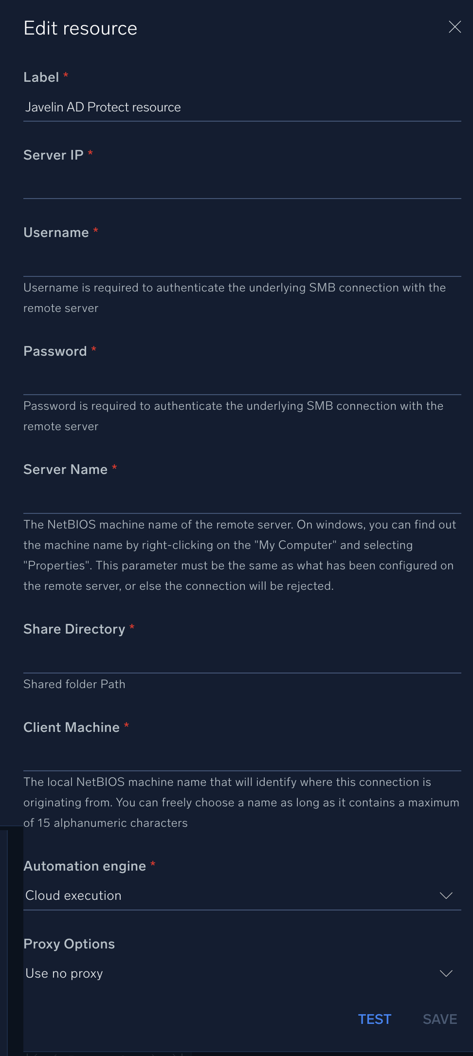 Javelin AD configuration