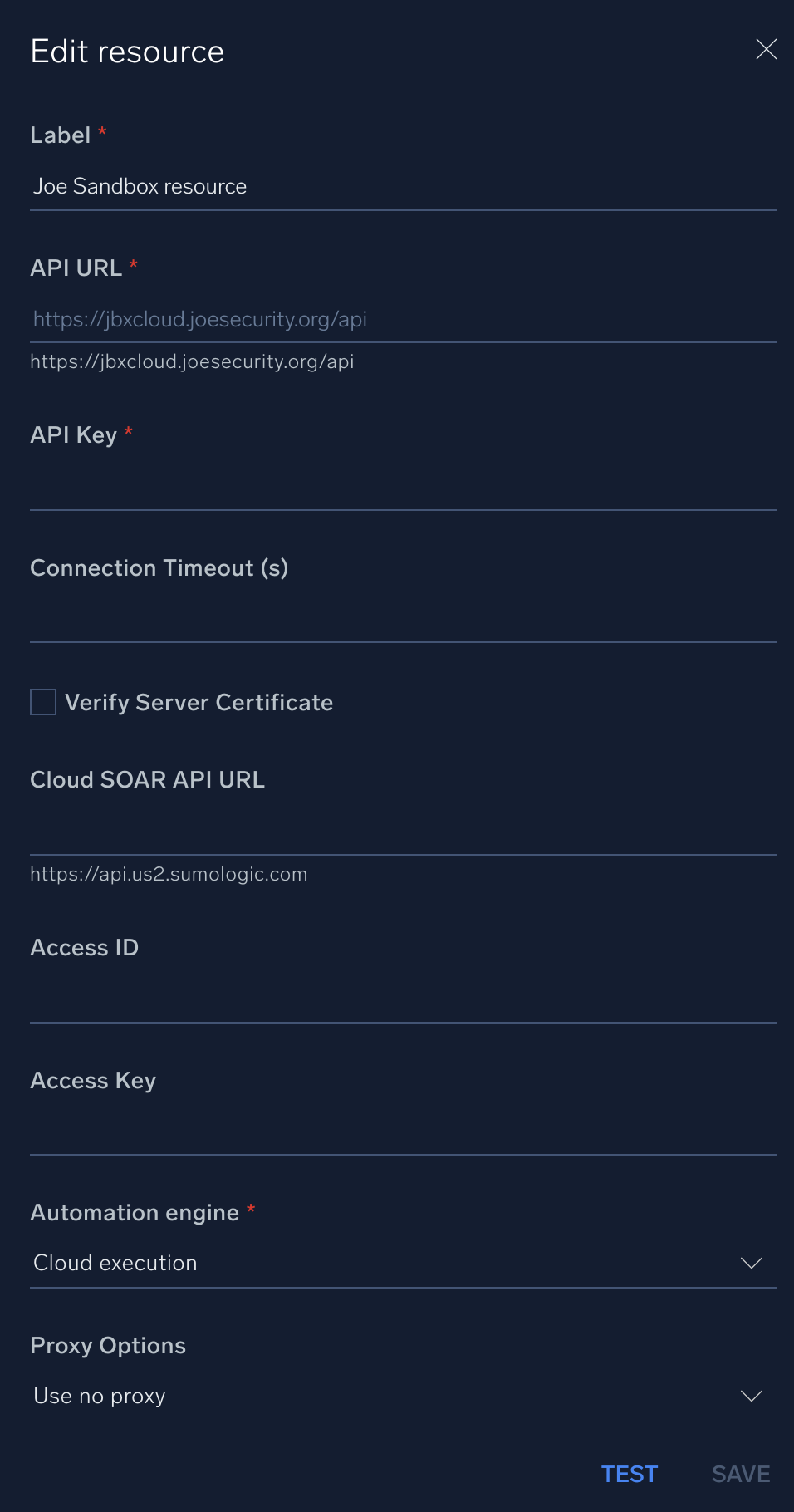 Joe Sandbox configuration