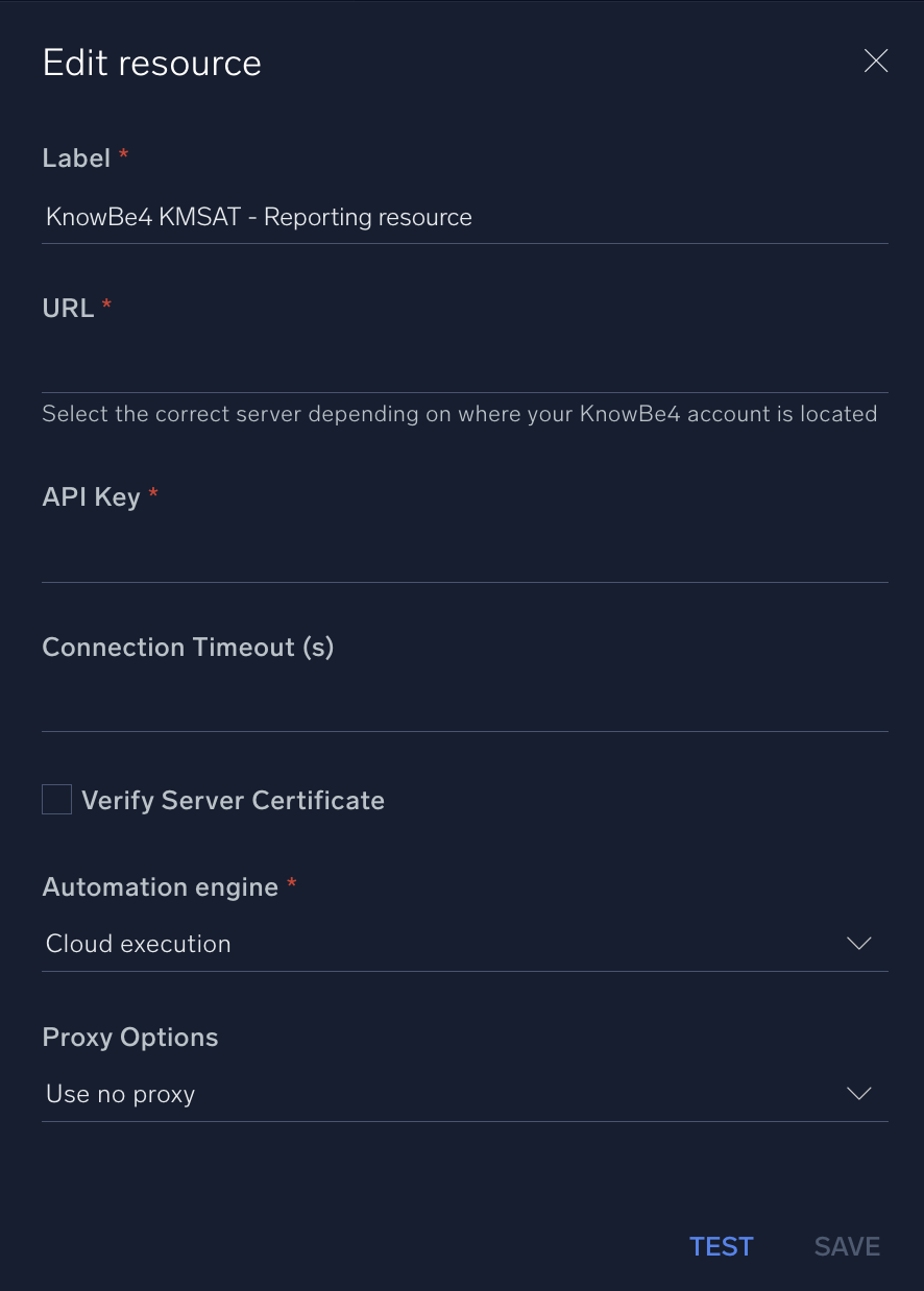 KnowBe4 KMSAT Reporting configuration