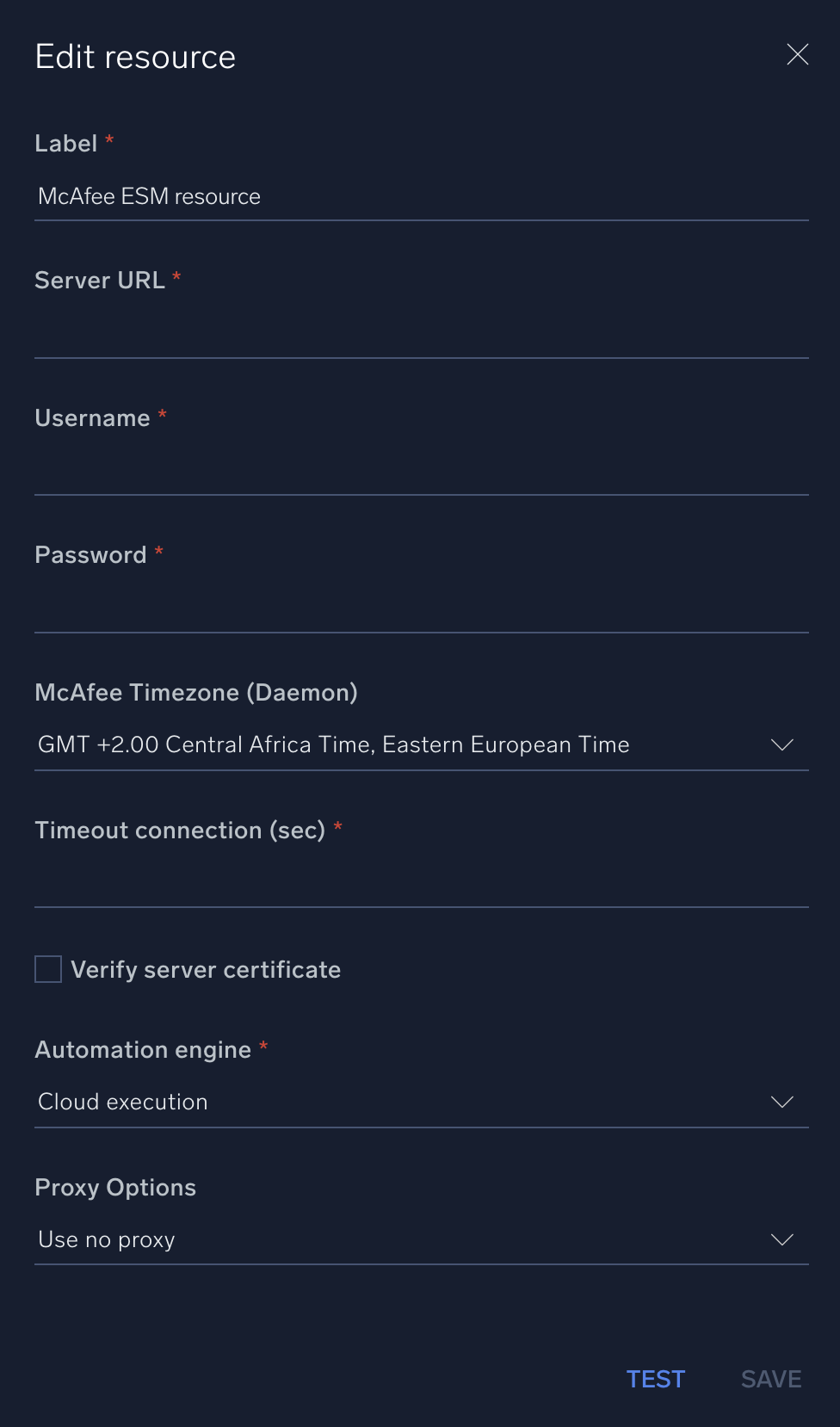 McAfee ESM configuration