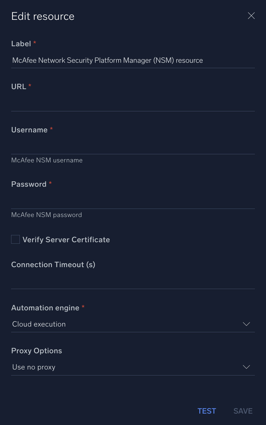 McAfee Network Security Platform Manager configuration
