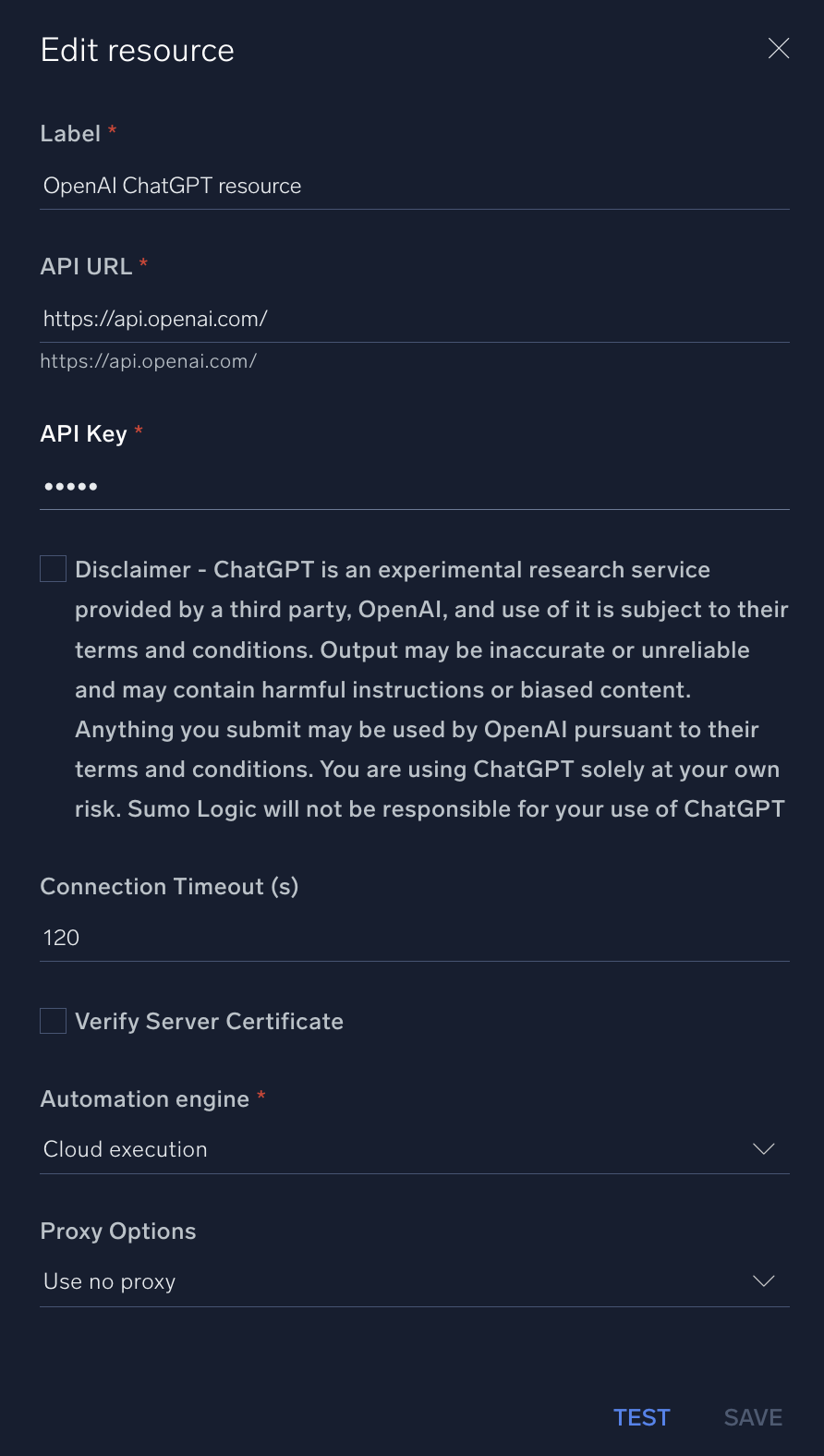 OpenAI ChatGPT configuration
