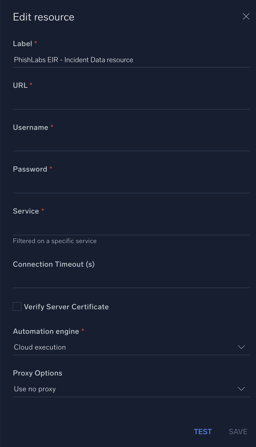 PhishLabs EIR configuration
