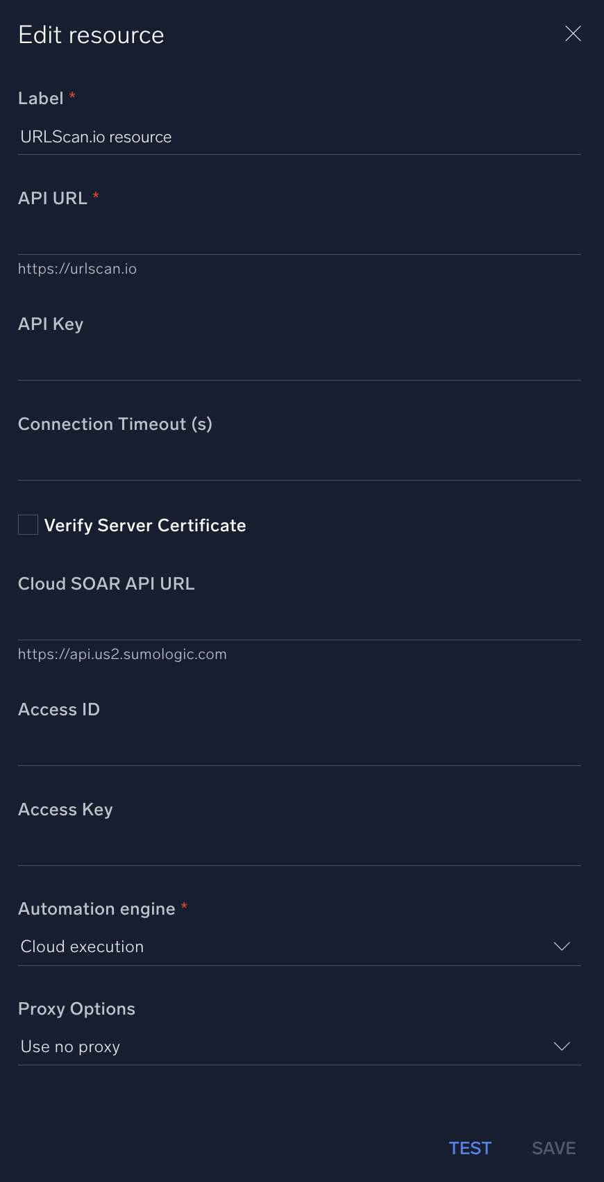 URLScan.io configuration
