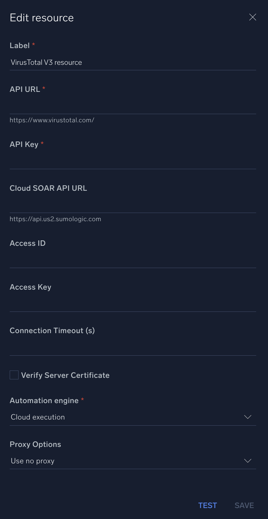 VirusTotal v3 configuration