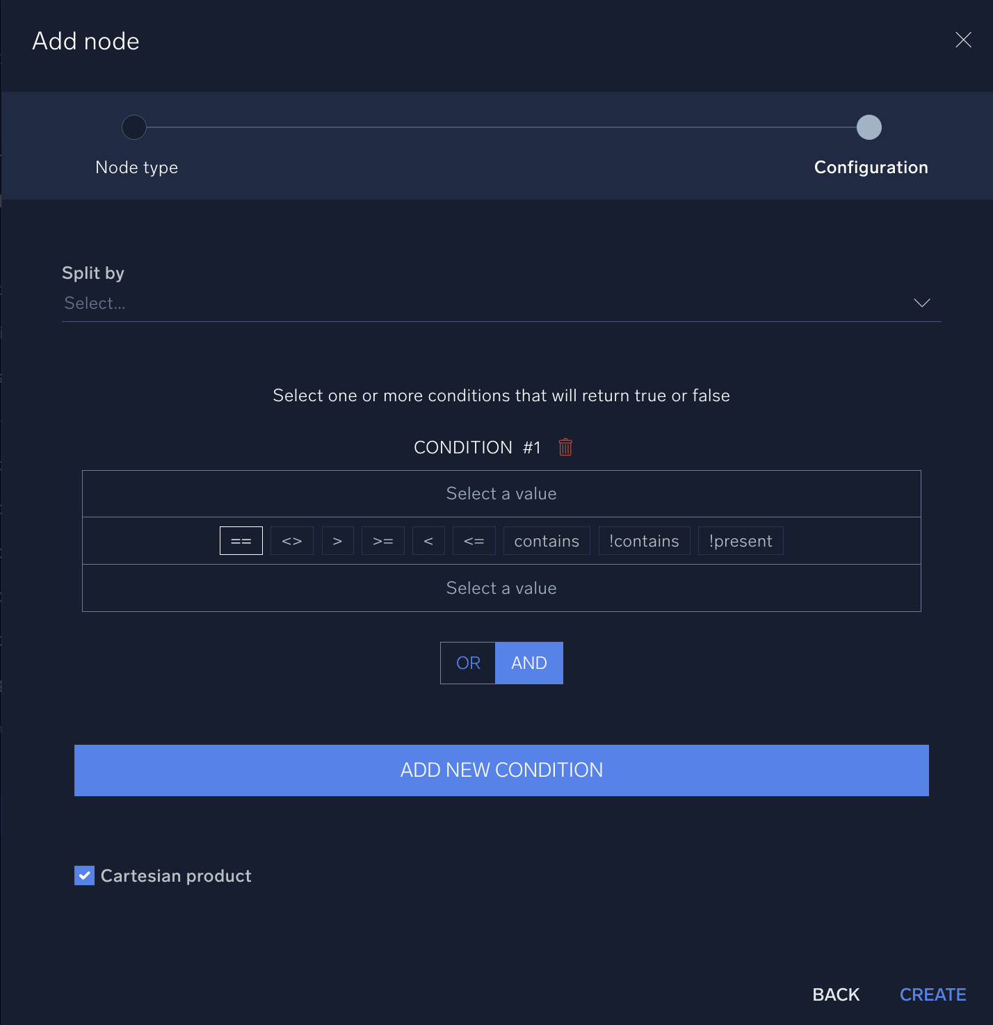 Add filter node conditions