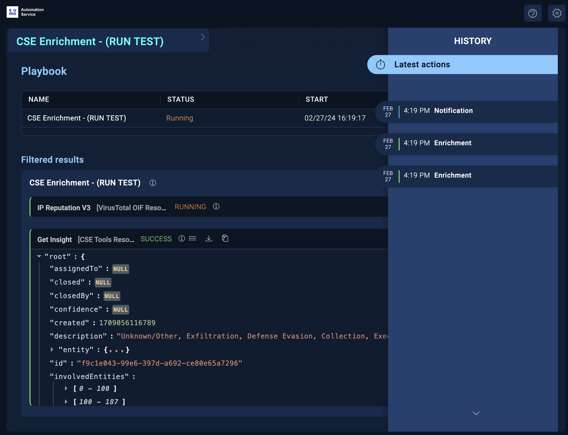 Filtered test results