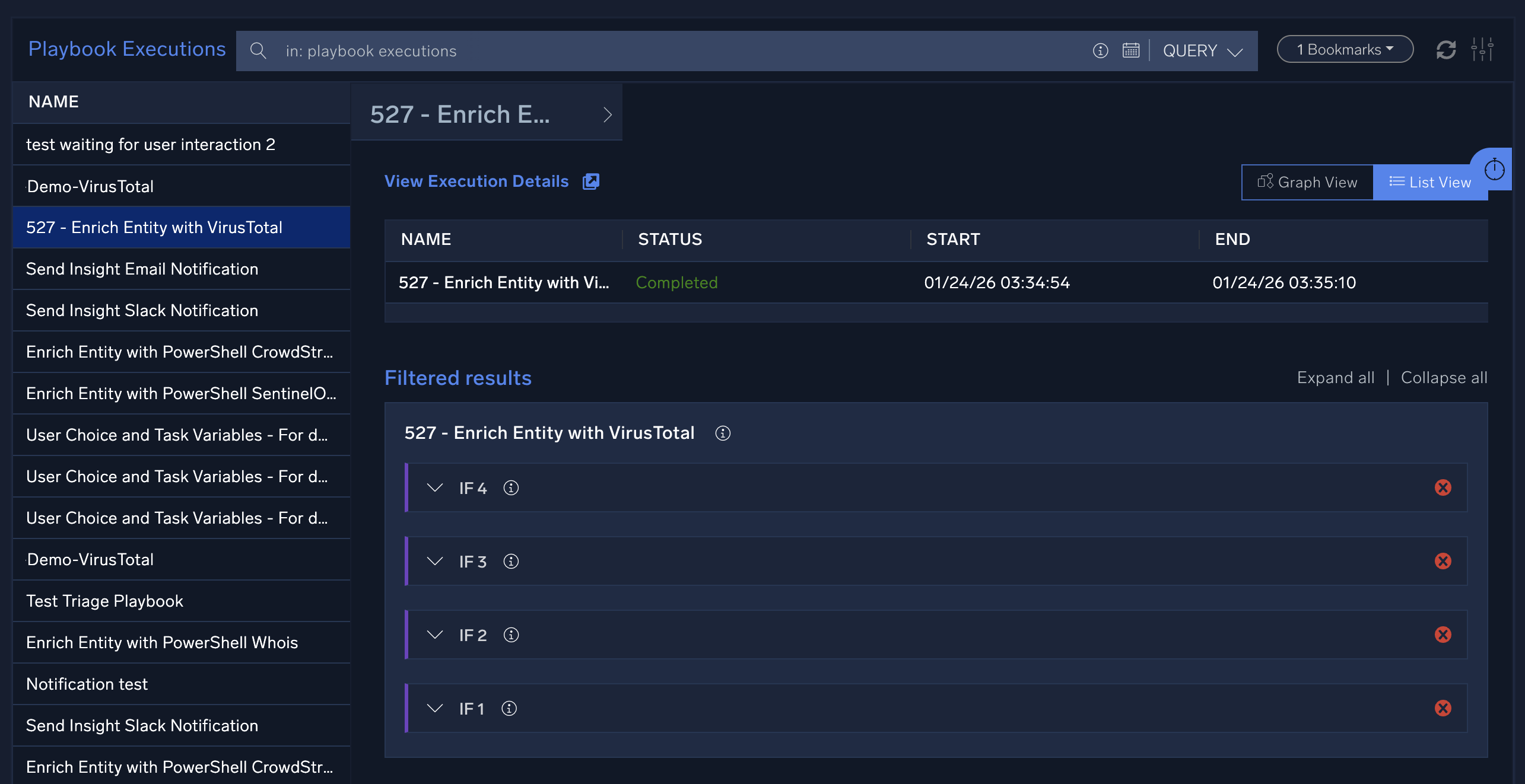 Playbook execution details