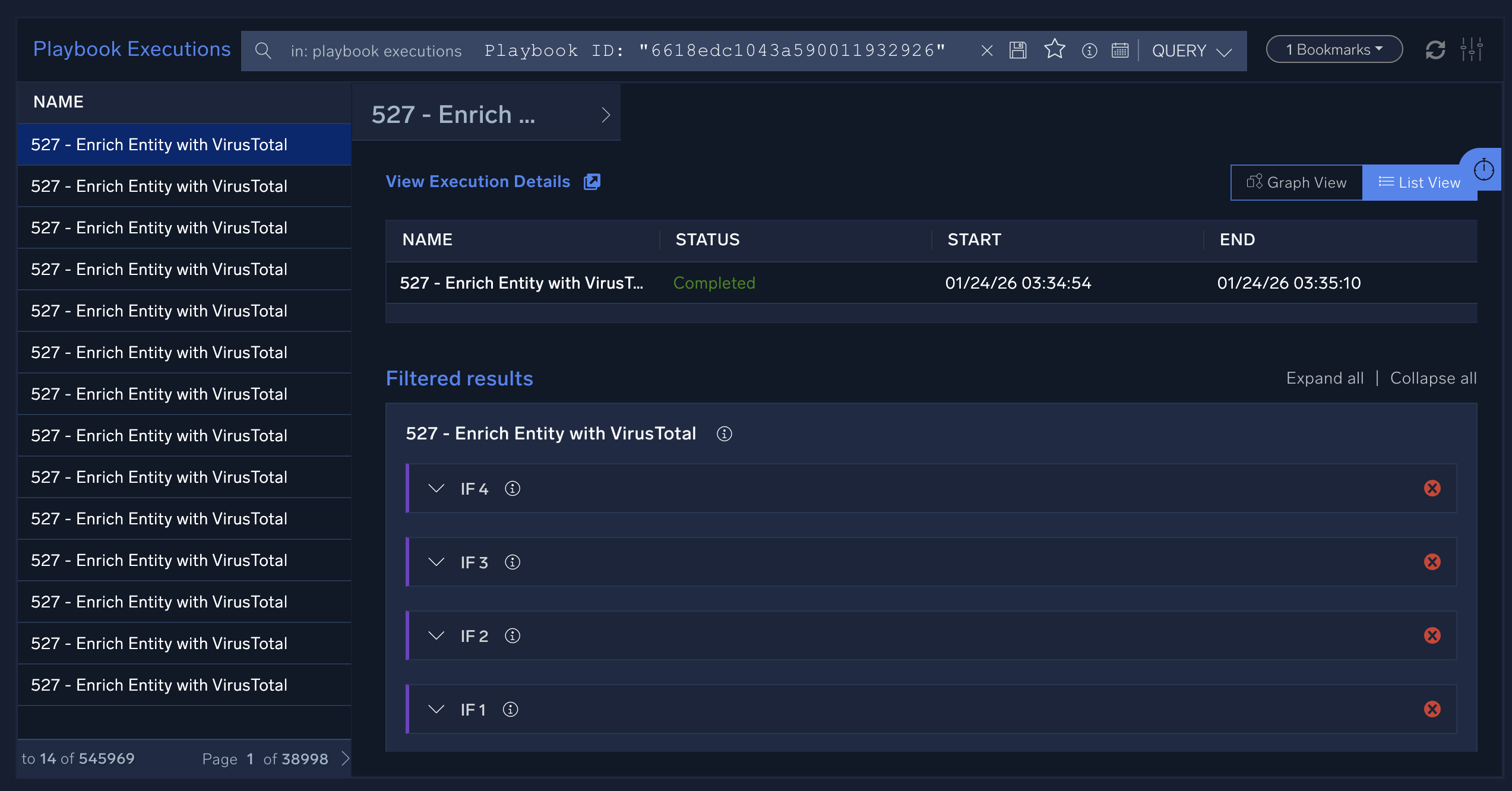 Playbook execution details
