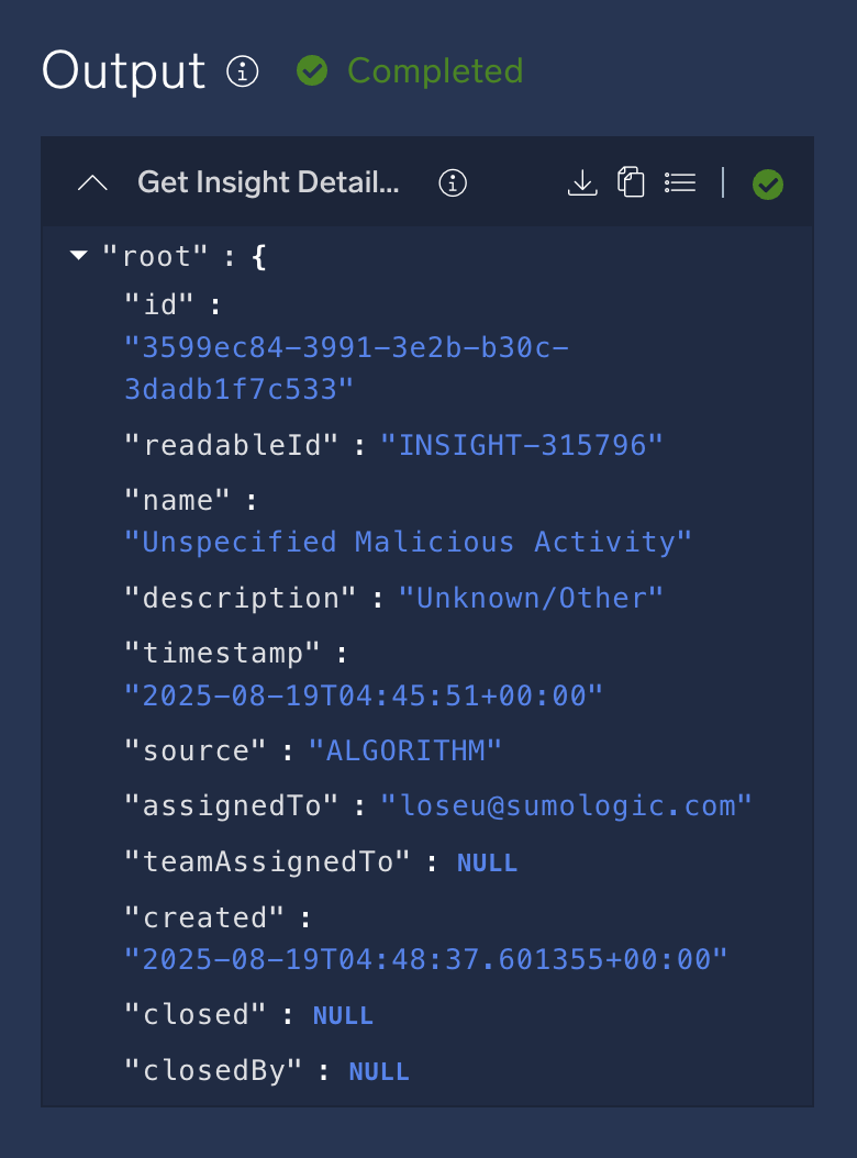 Playbook test mode JSON details