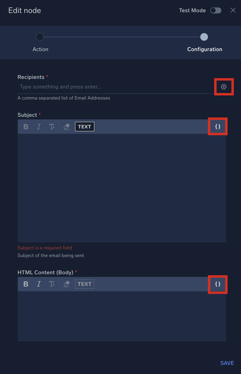 Gear icon and insert placeholder icons highlighted on the Edit Note dialog