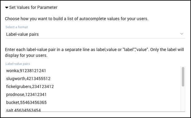 Label value pairs