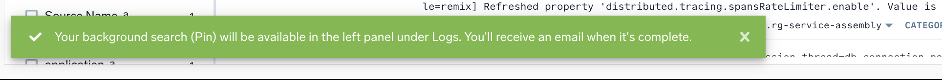 Message confirming your background search is available as a pinned search