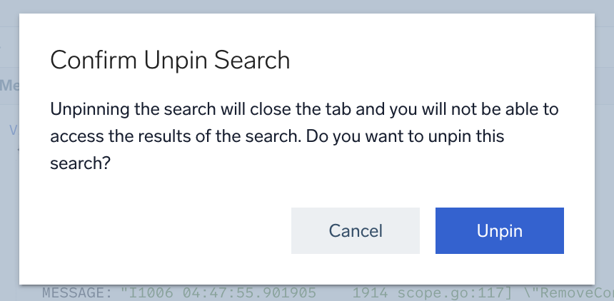 Confirm Unpin Search dialog