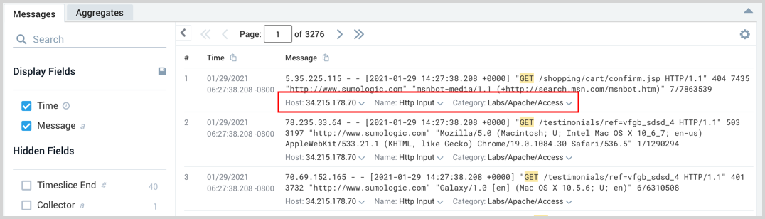 Metadata fields in messages tab