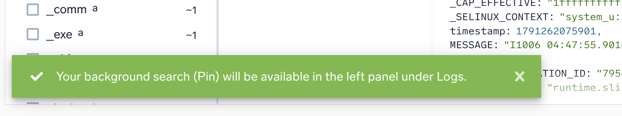 Pinned search confirmation message