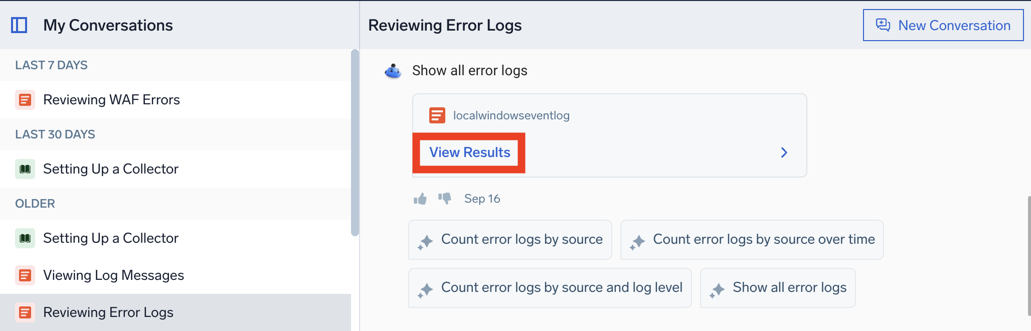 Mobot option to open your query in Log Search