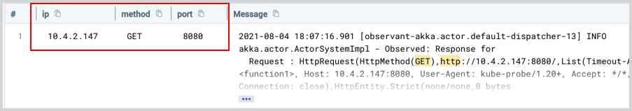 Search results which now show the parsed message