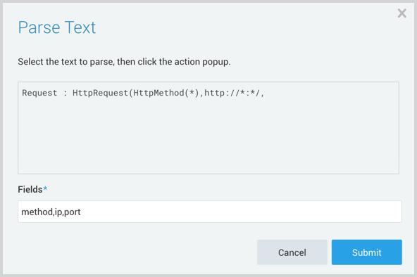 n the 'Fields' input box, the text 'method, ip, port' is entered. 