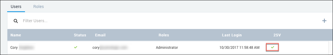 Green check mark on the Users tab