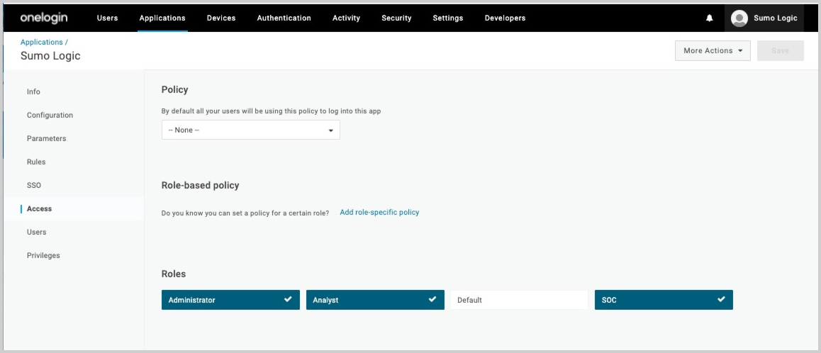 Roles on the Access tab