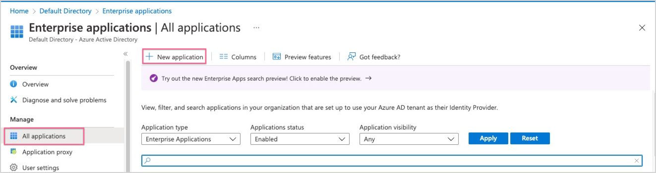 New application button