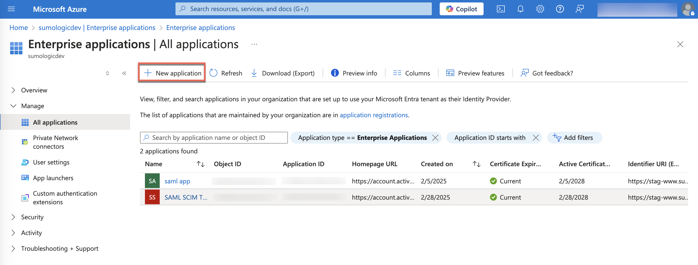 Create new application