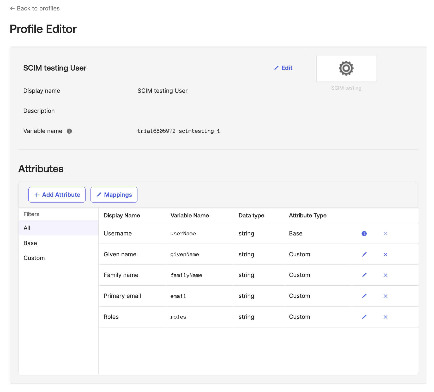 Delete attributes from profile