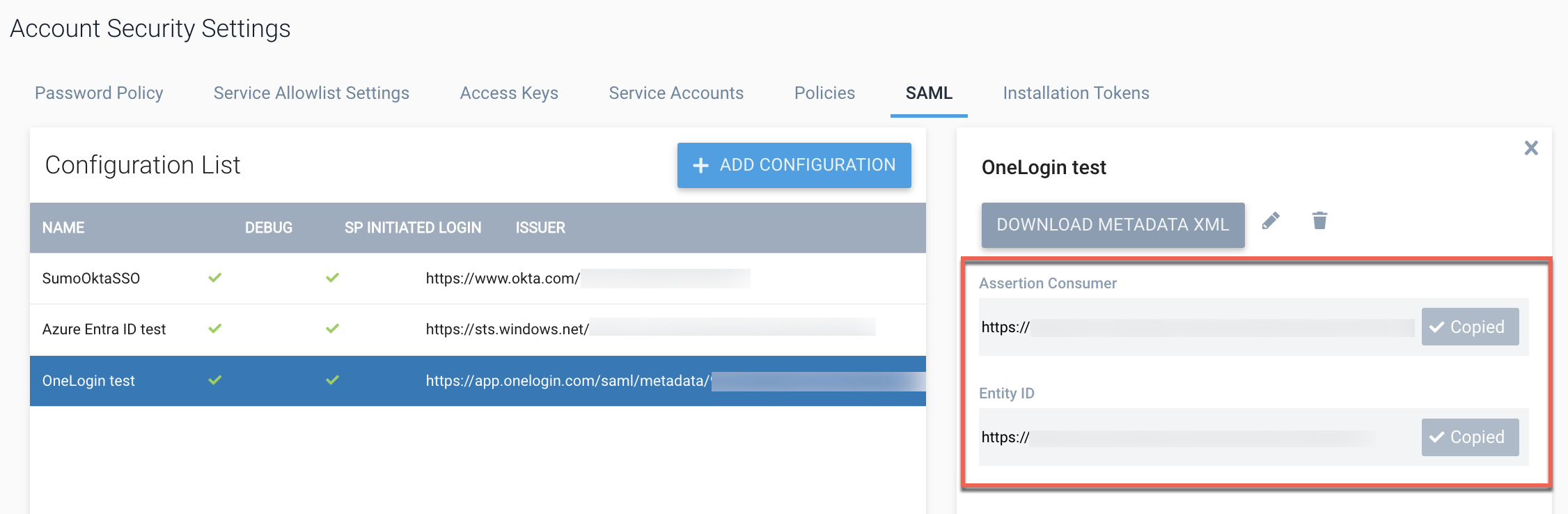 ACS and entity ID from Sumo Logic