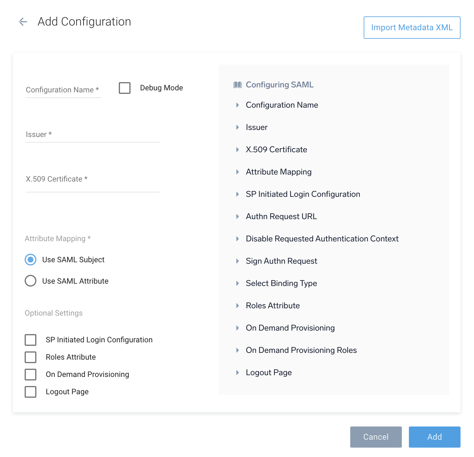 Add Configuration page