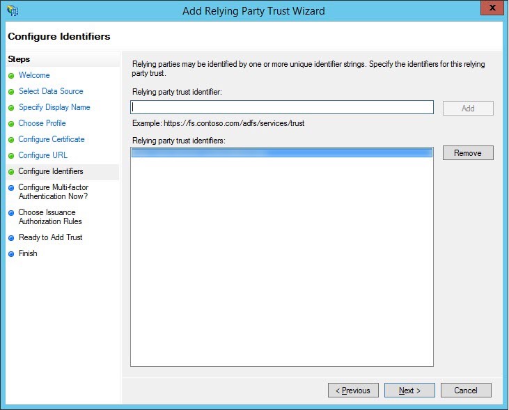 Configure Identifiers window