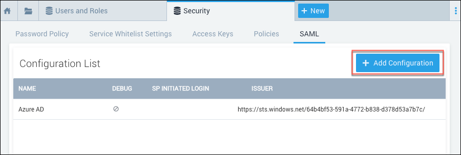 Add Configuration button on the Configure List page