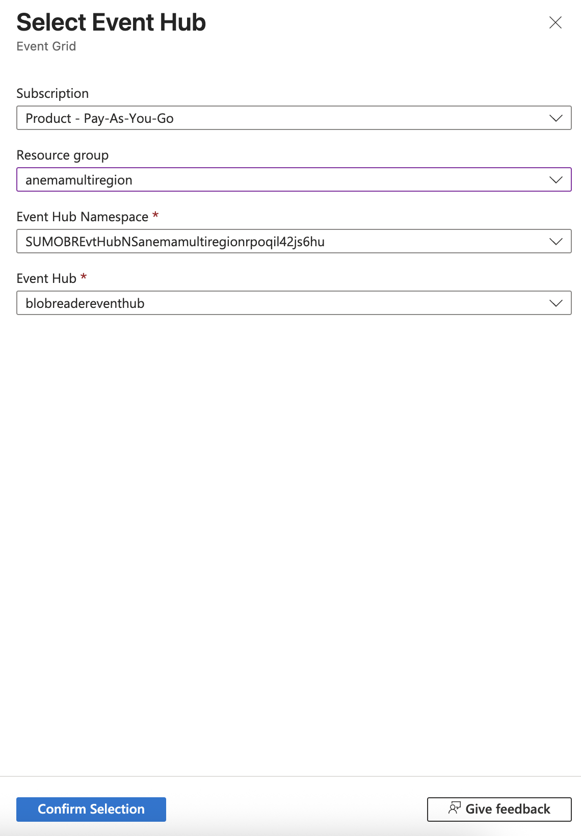 Azure Blob Select Event Hub