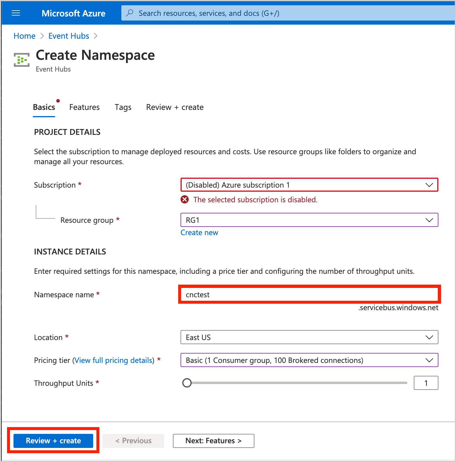Select Review and Create