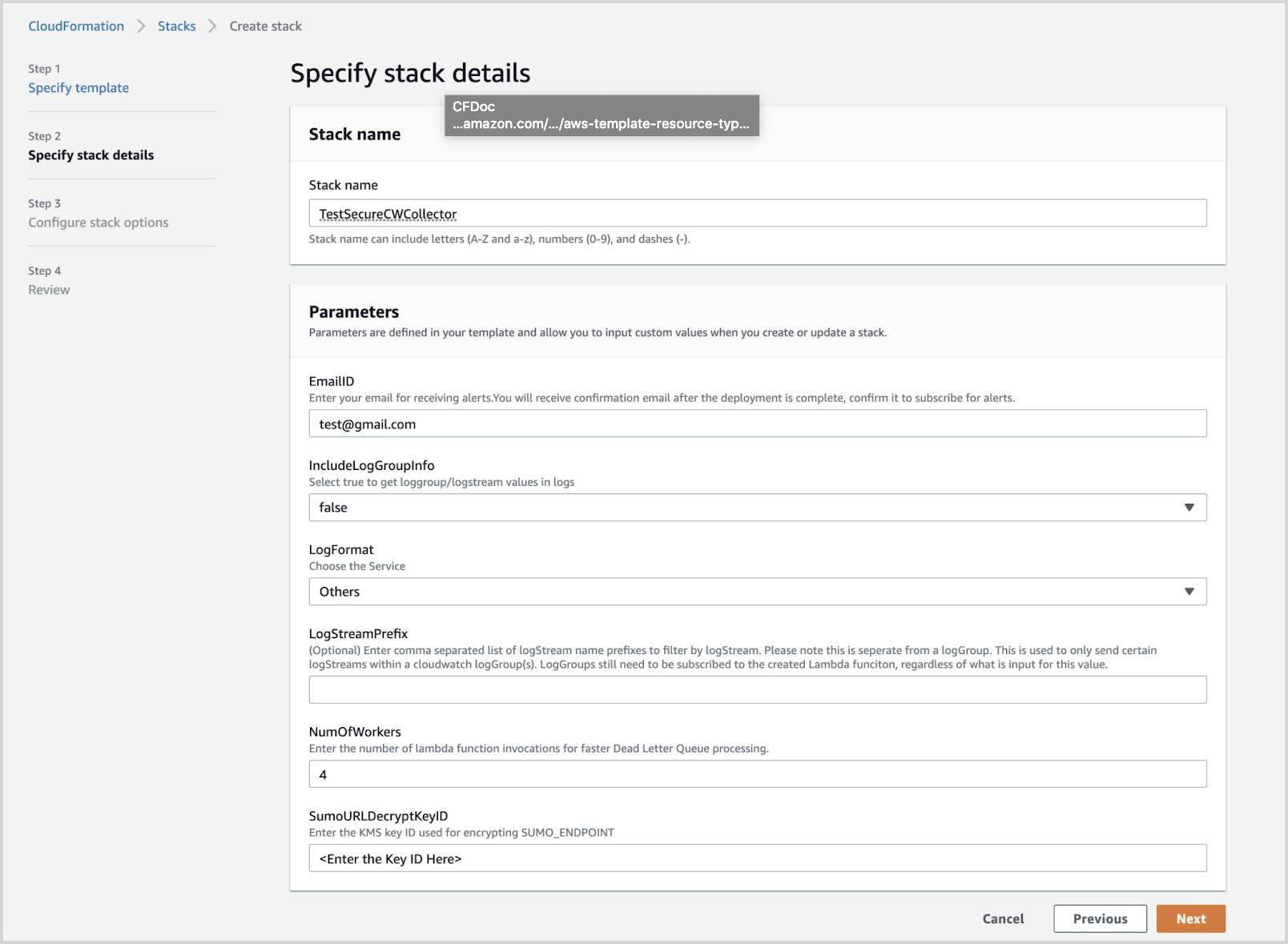 Specify stack details
