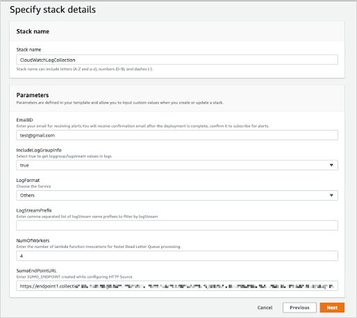 Specify stack details