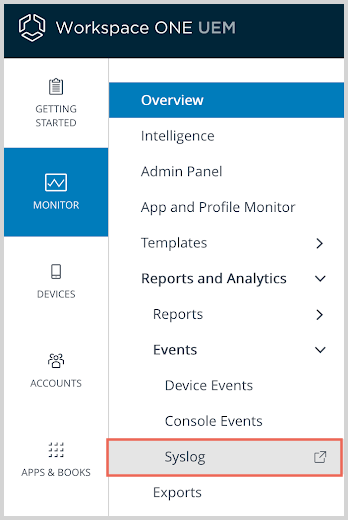AirWatch Syslog dialog