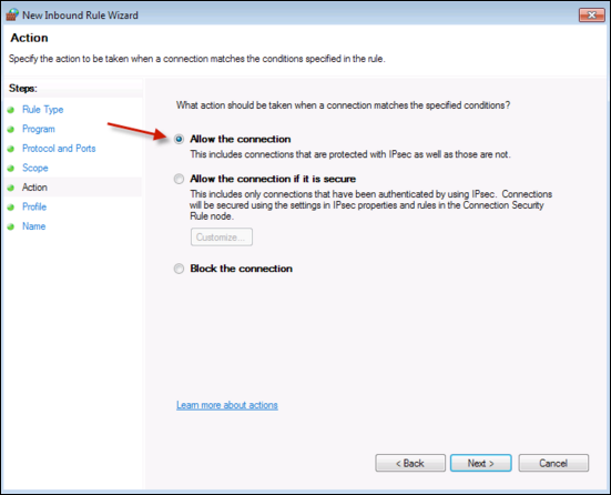 Select Allow the connection