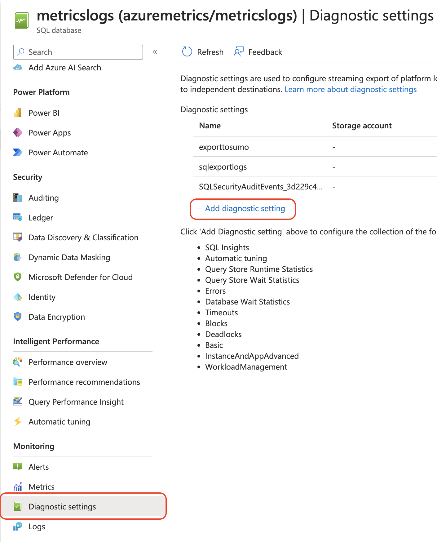 Add diagnostic setting