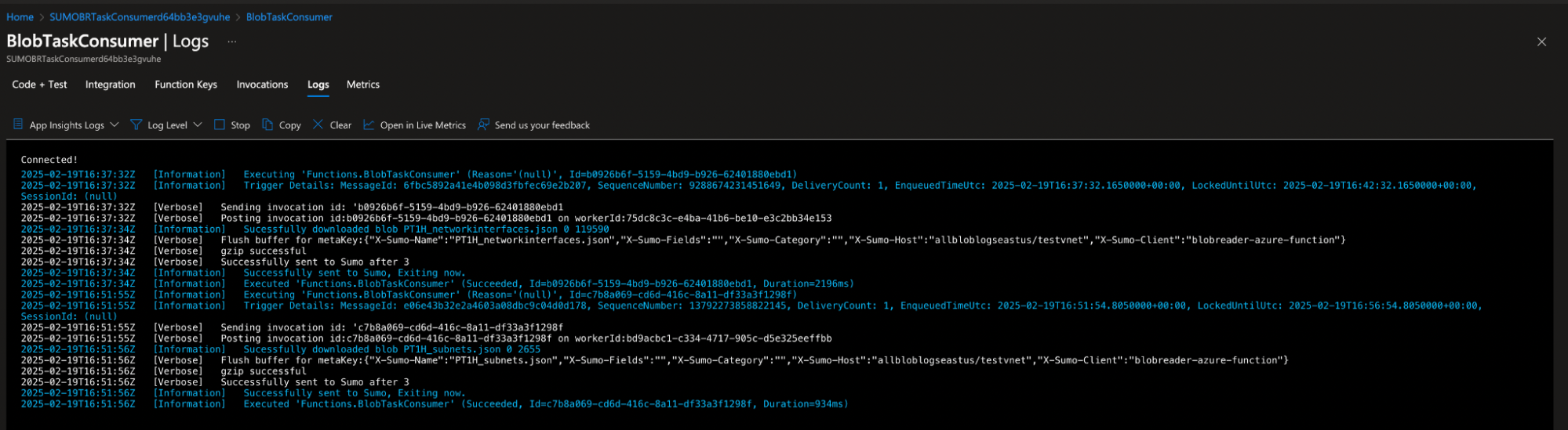 Block blob validation logs