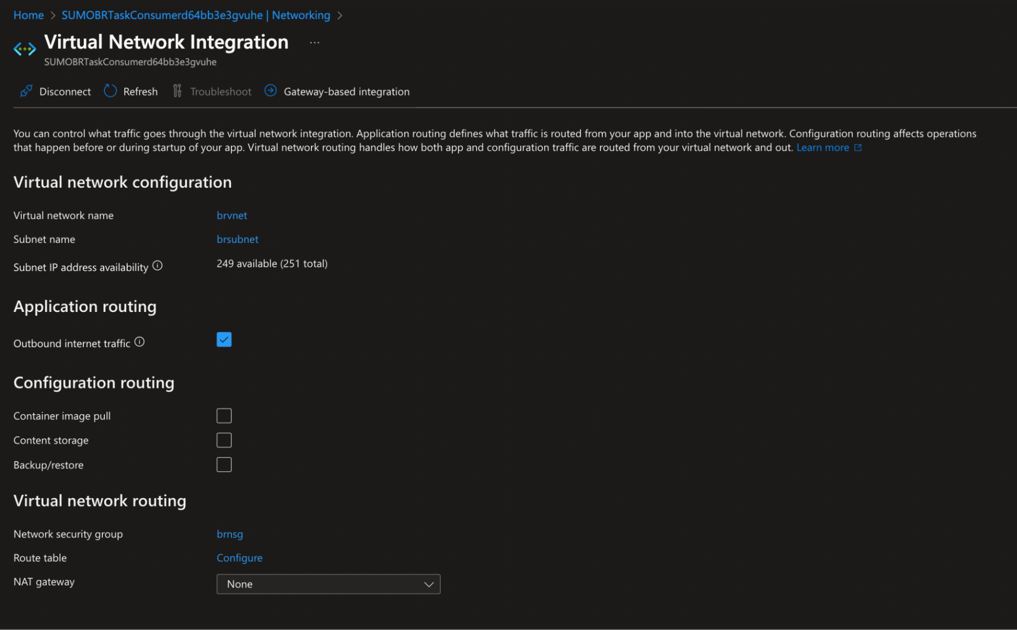 VNet integration in TaskConsumer