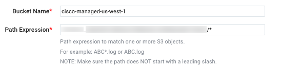 Input fields for Bucket Name and Path Expression in Sumo Logic.