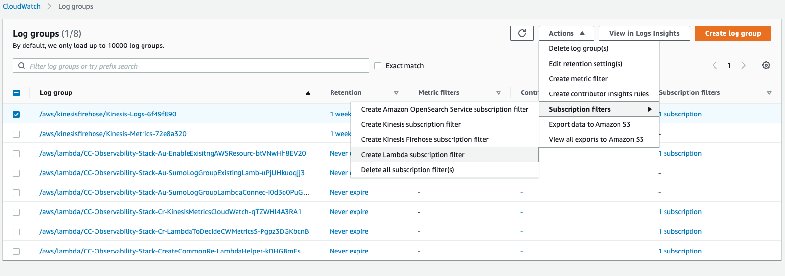 create-lambda-subscription-filter