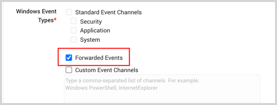 Forwarded events checkbox Windows Event Source