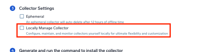 Locally Manage Collector checkbox